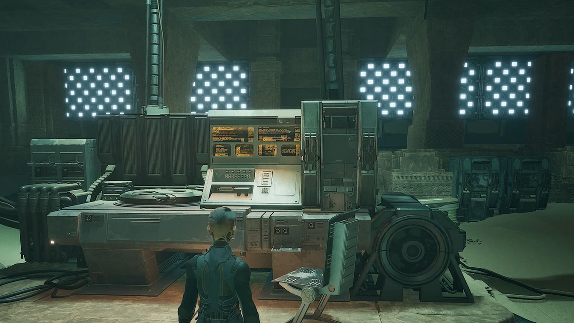 Look to the left of the entrance door — there’s a console panel you can interact with (Image via Funcom)